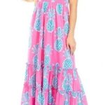 Crown & Ivy Pineapple Print Swiss Dot Maxi Dress Women XL Pink Preppy Beach Photo 0