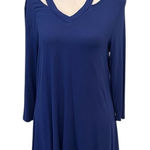 Premise  royal blue size small 3/4 sleeve shark bite hem neck cutouts worn 1x EUC Photo 0