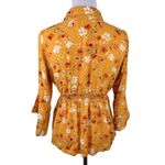 Idyllwind Mustard Yellow Long Sleeve Floral Button-Front Plunge Blouse Size XS Photo 3
