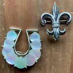 Vintage Brooches, Silver Fleur de Lis, Horseshoe, Lot of 2 Photo 0