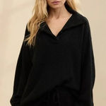 Aerie CozyUp Oversized Long Sleeve Waffle Henley Button Polo Sweater Black M Photo 0