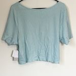 BP NWT by Nordstrom Light Blue Pointelle Rib Cropped Short Sleeved Henley - 3X Photo 4