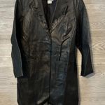 Black leather floral‎ trench coat VTG vintage Allison Woods beautiful detailing Size M Photo 0