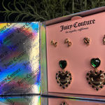 Juicy Couture Crystal Heart & Bow Earring Gift Set Emerald Pink Gold NWT Photo 0
