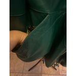 Women's Pelle Green Leather Fur Trim Hooded Jacket Size S Photo 2