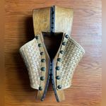 Candie's Candie’s Women’s Sz 7 Slip On Wooden Block Sandal Shoes Woven Brown Vtg Y2K Photo 2