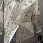 Elegant Cream and Gold Women's Jacket Indigo Moon Sequin VTG Floral Shoulderpads Size 1X Photo 1