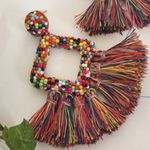Boho Ethnic Multi Color Seed Bead and Tassel Fringe Earrings Red Photo 3