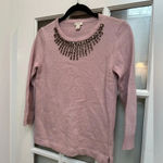 J.Crew Mauve Embellished Jeweled-Starburst Collar Sweater Merino Wool Size XS Photo 2