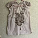 J.Crew  Pale‎ Pink Brown Embroidered Cotton Poplin Boho Top Tie Front MEDIUM Photo 14