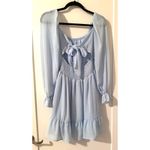 EXLURA Women's Lantern Sleeve Ruffled Off Shoulder Dress Blue Photo 7