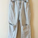 ZARA  Light Blue Wash High Rise Straight Leg Jeans Distressed Size 6 Photo 0