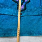 Sundance Vintage  Denim Jacket Southwestern Teal Aztec Print Acid Wash‎ USA Large Photo 7