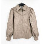 Ganni Fossil Brown Leather Snap Front Shirt Size 34 NWT Photo 1