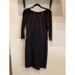 David Meister  Black red stitch detail Knee Length sheath Dress 3/4 Sleeves  10 Photo 2