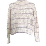 Forever 21 White Purple Stripe Sparkle Fringe Knit High Neck Sweater Small Photo 0