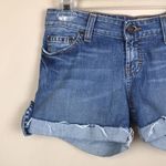 BKE Denim Women’s Rolled Cut Off Raw Hem Medium Wash Denim Shorts Photo 1