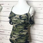 Rue 21 Green Camouflage Off Shoulder Ruffle Top Bodysuit Size Small Photo 3
