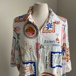 LABEL OF LOVE Linen Blend Graphic Button Down Womens Sz Medium Cream White Photo 2