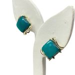 Vintage Coro Retro Blue Green Teal Square Clip On Earrings Gold Tone Old Money Photo 2