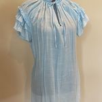 Blue Puff Sleeve Mini Dress with Ruffled Tie Front Size L Photo 0