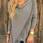 Lovestitch  Carys Fringe Shawl Sweater Gray M Photo 0