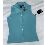 Cabo NEW Women's Medium Butterfly Polo Vest Button Bead Embellished Embroidered Blue Photo 4