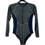 Athleta Colorblock Long Sleeve Zip Front One Piece Swimsuit Green Pink Small Photo 1