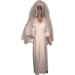 1970s Vintage Wedding Gown w/ Bustled Train & Veil ILGWU Union small White Photo 4