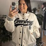 Edikted Cowboys Snap Front Varsity Jacket White Size Large Photo 0