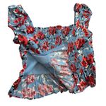ZARA  Smocked‎ Back Floral Cropped Top Red & Blue Size Small Photo 7