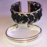 2 Silver Black Faux Leather Cuff Bracelets Photo 1