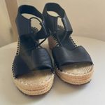 Eileen Fisher NWOT  Black Leather Agnes Espadrille Wedge Sandal Women's Size 9 Photo 2