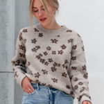 Magnolia Boutique Floral Daisy Chunky Sweater M/L Brown Indie Cozy Cottagecore Size M Photo 0