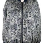 Robert Stock Vintage Bomber Jacket Silk Large Geometric Print Blue Photo 0