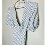 RIXO Blue White Checkered Steph Crepe Tie Back Puff Sleeves Midi Dress Size 10 Photo 5