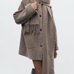 ZARA NWT  short knit coat with scarf blogger favorite medium m mink marl Photo 2