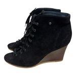 UGG  3340 ELYSE SHOE OPEN TOE BLACK SUEDE LACE UP ANKLE HEELS WOMEN SIZE 10 WEDGE Photo 0