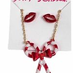 Betsey Johnson Lips Earrings & Candy Cane Necklace Photo 0