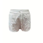Plus Size Casual Shorts, Women's Plus Solid High Rise Elastic Drawstring Loose White Photo 2