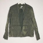 Chico's 3/$15 Chico’s Open Front Smocked Jacket Green Satin Collarless Womens Size S Photo 0