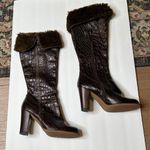Charles David  Embossed Leather brown Faux Fur Brown Boots 6 1/2 Photo 14