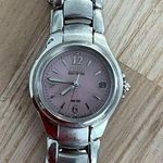 Citizen Eco-Drive Ladies Watch Pink Dial Stainless Bracelet WR100 Date Window Photo 4