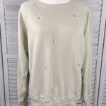 Aerie  100% Cotton Crewneck Sweatshirt Light Sage Green w Embroidered Flowers-S Photo 0