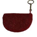 Handmade VTG Seed Bead & Sequin Deep Red Lips Coin Purse Key Ring Photo 1