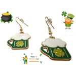 St Patricks Day Earrings Beer Four Leaf Clover Dangle Hooks Parade New F… Gold Photo 1