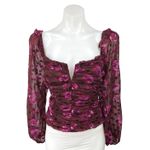 ASTR The Label Red Maroon Floral Sheer Long Sleeve Crop Blouse Top Size M Photo 0