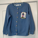Shenanigans vintage Blue Cardigan with Lighthouse Embroidery size small. Photo 0