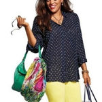 CAbi  5019 Navy, Green & White Martini Blouse Photo 0