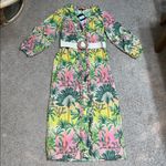 America & Beyond Endless Summer Tropical Floral Ruffle Shirt Dress Beaded Belt M Green Size M Photo 3